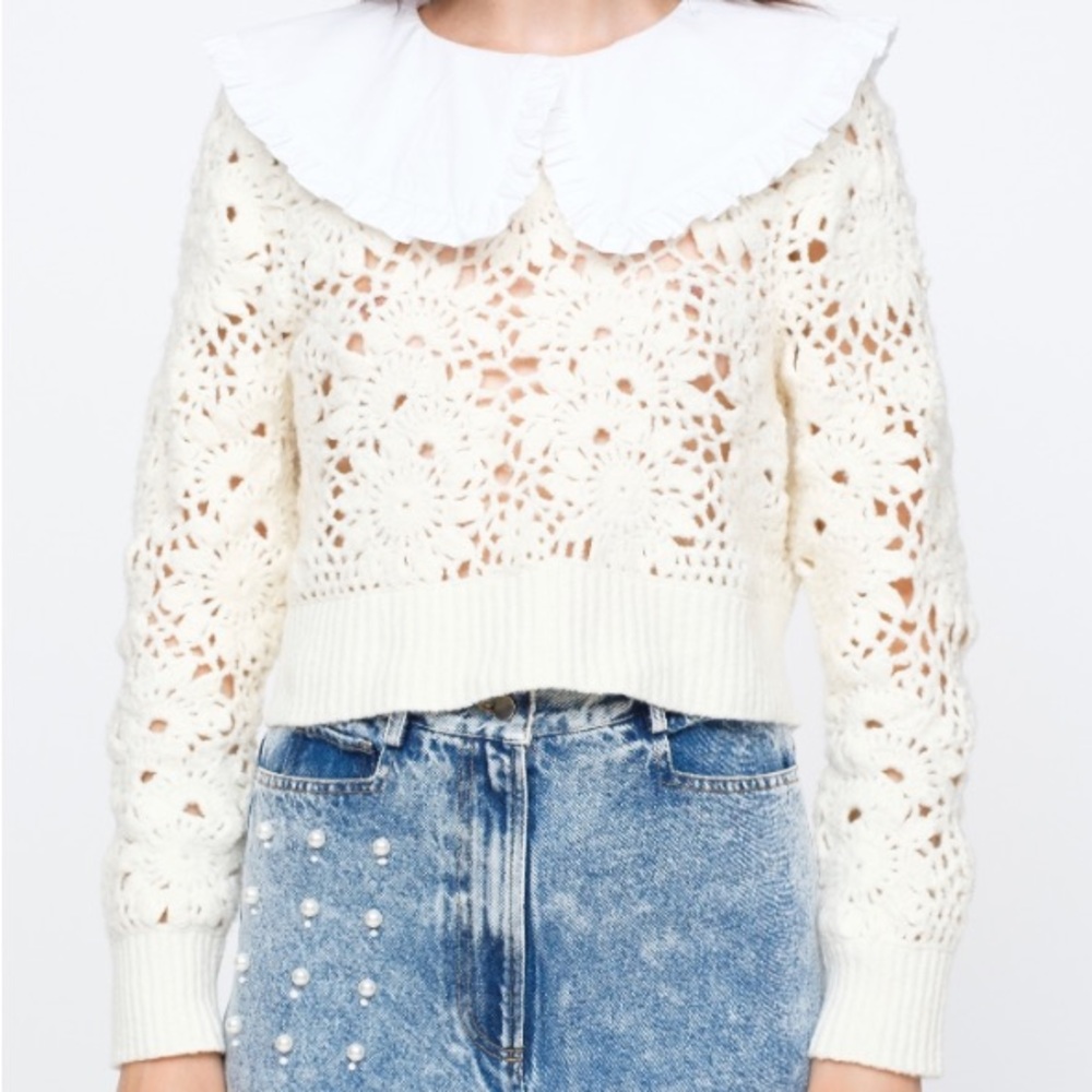 Sea NY Women’s Zandra Combo Sweater with collar , Size S, Cream Color
SAMPLE